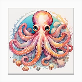 Chibi Octopus - Watercolour Canvas Print