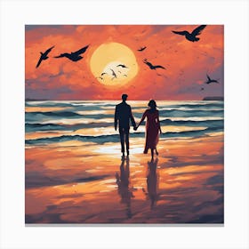 0 Two Lovers On The Banks Of The Sea With Sunsets B Esrgan V1 X2plus 5 Canvas Print
