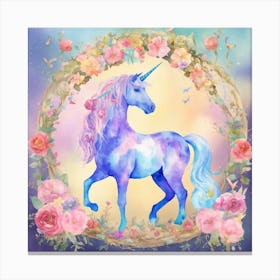 Unicorn In A Floral Wreath Canvas Print