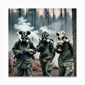 Gas Masks In The Forest 3 Canvas Print