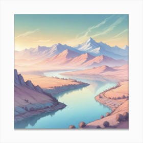 Landscape With Mountains And River Canvas Print