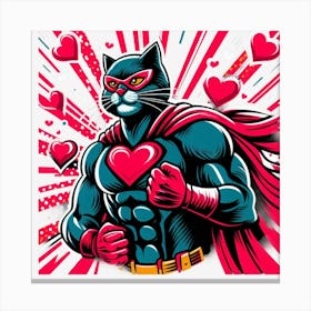 Valentine's Day Lovely Cat Superhero 32 Canvas Print