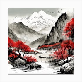 Chinese Landscape Mountains Ink Painting (35) Canvas Print