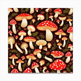 Mushrooms On A Brown Background Canvas Print