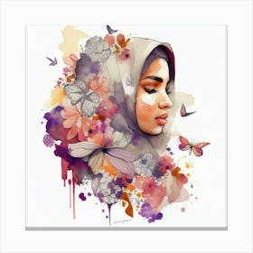 Watercolor Floral Muslim Arabian Woman #6 Canvas Print