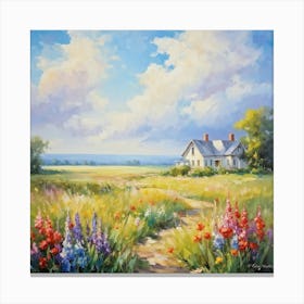 Serene Summer Landscape Oil Painting Light Flooded Quaint Country House Front And Center Radiant S Canvas Print