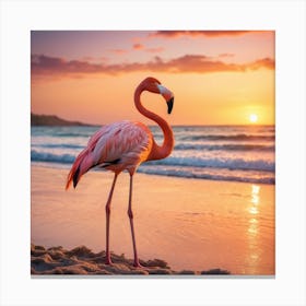 Easy Chilling Flamingo At Sunset Canvas Print