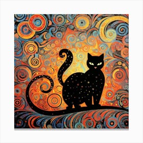 Black Cat With Swirls Canvas Print