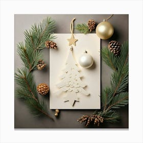 Firefly Minimalistic Christmas Card With Ornaments And Pine Branches 73846 Canvas Print