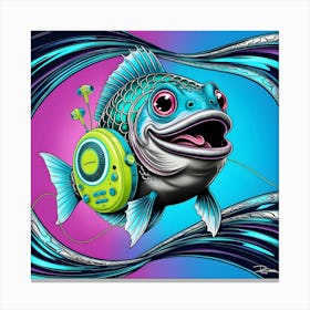 A Funky Fish With A Neon Walkman Canvas Print