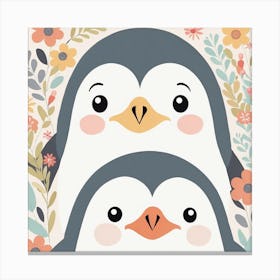 Floral Baby Penguin Nursery Illustration (4) Canvas Print