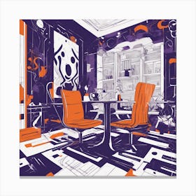 Drew Illustration Of Scream On Chair In Bright Colors, Vector Ilustracije, In The Style Of Dark Navy (2) Canvas Print