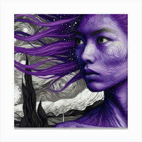 Purple Girl With Starry Sky Canvas Print