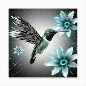 Hummingbird With Flowers Canvas Print