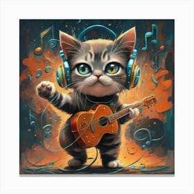 Kitten Playing Guitar Canvas Print