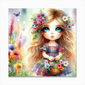 Little Girl With Flowers 1 Canvas Print
