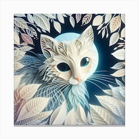 Paper Cut Art With Cute Cat Canvas Print