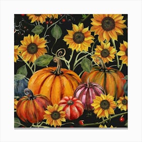 Pumpkins And Sunflowers 1 Canvas Print