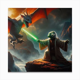 Yoda Fighting A Dragon Star Wars Art Print Canvas Print