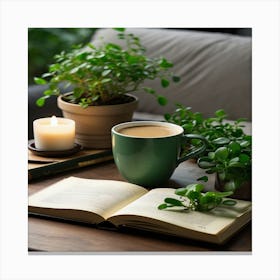Book And Plants On A Table Canvas Print
