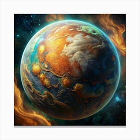 Fiery Planet With Nebulae Sci Fi Illustration Canvas Print