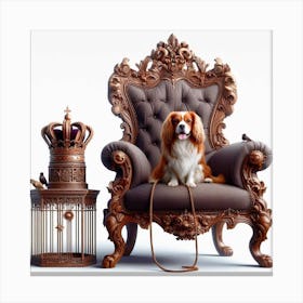 Dog Sitting On A Throne Canvas Print