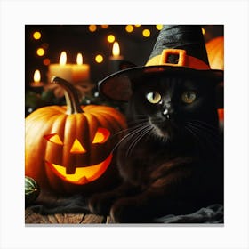 Halloween Cat In Witch Hat 1 Canvas Print