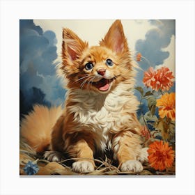 Kitten With Flowers 1 Canvas Print