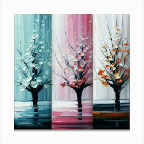 Three different paintings each containing cherry trees in winter, spring and fall Canvas Print