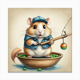 Hamster Fishing 5 Canvas Print