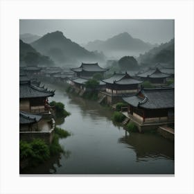 Chinese Village In Fog Canvas Print