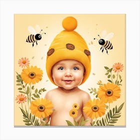 Floral Baby Bee Nursery Illustration (16) Canvas Print