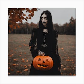 Gothic Girl With Pumpkin Canvas Print