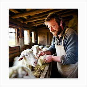 Shepherd Feeding Sheep Canvas Print