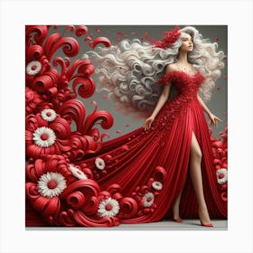 3d Girl In Red Dress 1 Canvas Print