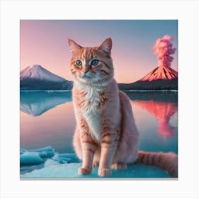 Pink cat and volcano Canvas Print