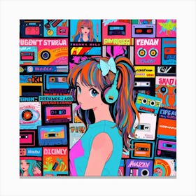 Anime Girl With Cassette Tapes Canvas Print