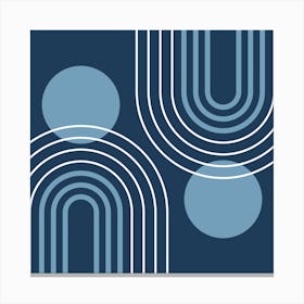 Mid Century Modern Geometric B22 In Navy Blue Shades (Rainbow And Sun Abstract) 02 Canvas Print