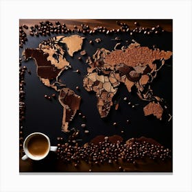 Outline A World Map With Coffee Beans Highlighting Major Coffee Producing Regions With Different combination Canvas Print