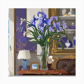 Iris Bouquet In Delft Vase Living Room Art Canvas Print