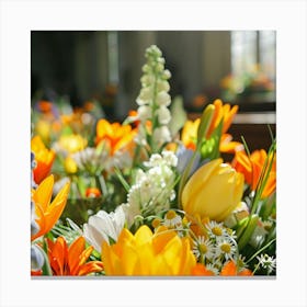 Spring Flowers In Church Canvas Print