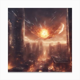 A Futuristic Energy Shield Protecting A City From An Incoming Meteor Shower 4 Canvas Print