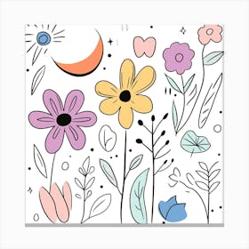 Cute Line Art Wildflowers 9 Canvas Print