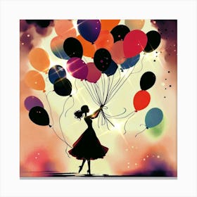 Silouhette Girl With Colorful Balloons Canvas Print