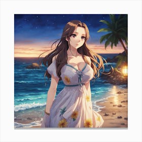 Anime Girl On The Beach Canvas Print