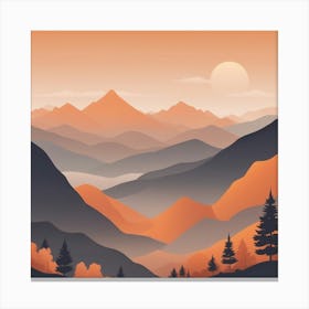 Misty mountains background in orange tone 22 Canvas Print