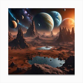 Prehistoric Earth with Planets and Galaxies Canvas Print