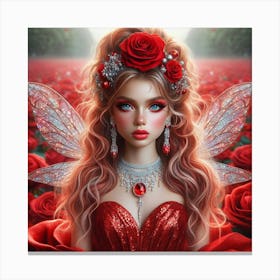 Fairy In Red Roses Canvas Print