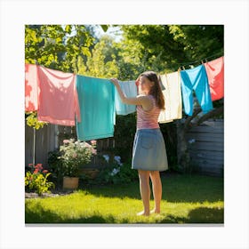 Girl Washing Clothes In Backyard Canvas Print