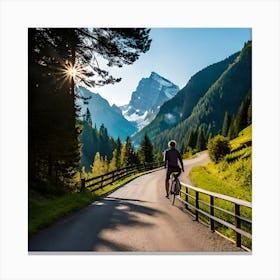 Cyclist On A Mountain Road Canvas Print